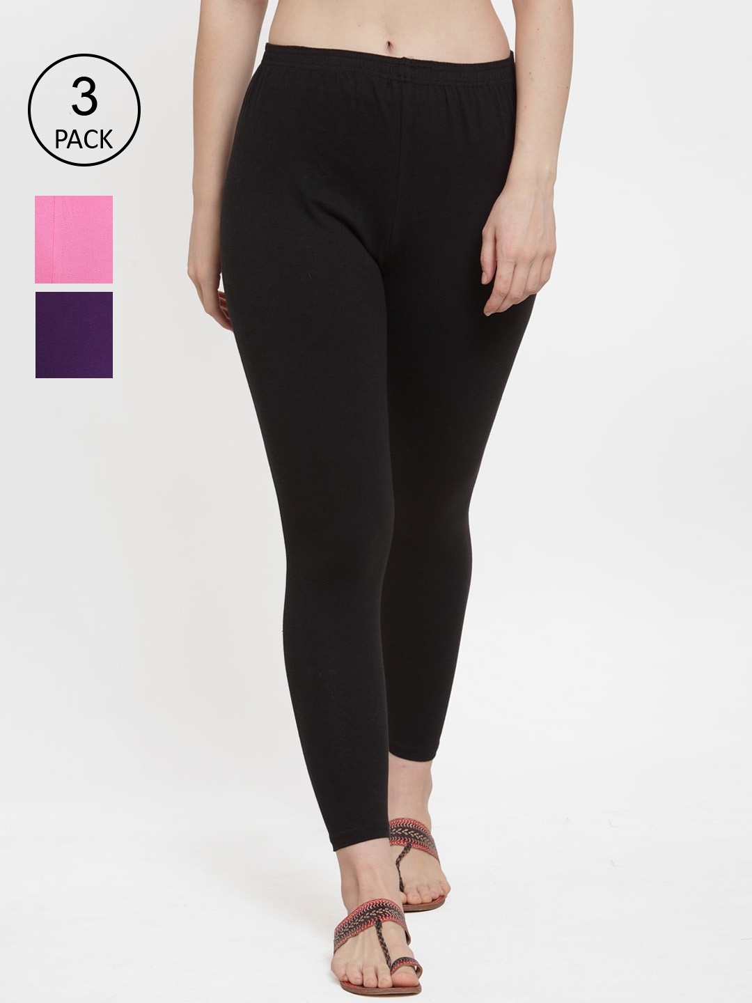 

GRACIT Women Pack Of 3 Solid Ankle-Length Leggings, Black