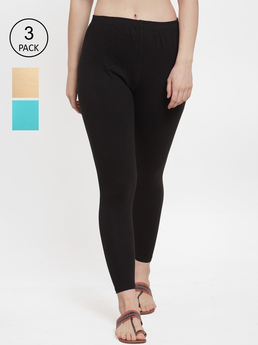 

GRACIT Women Pack Of 3 Solid Ankle-Length Leggings, Black