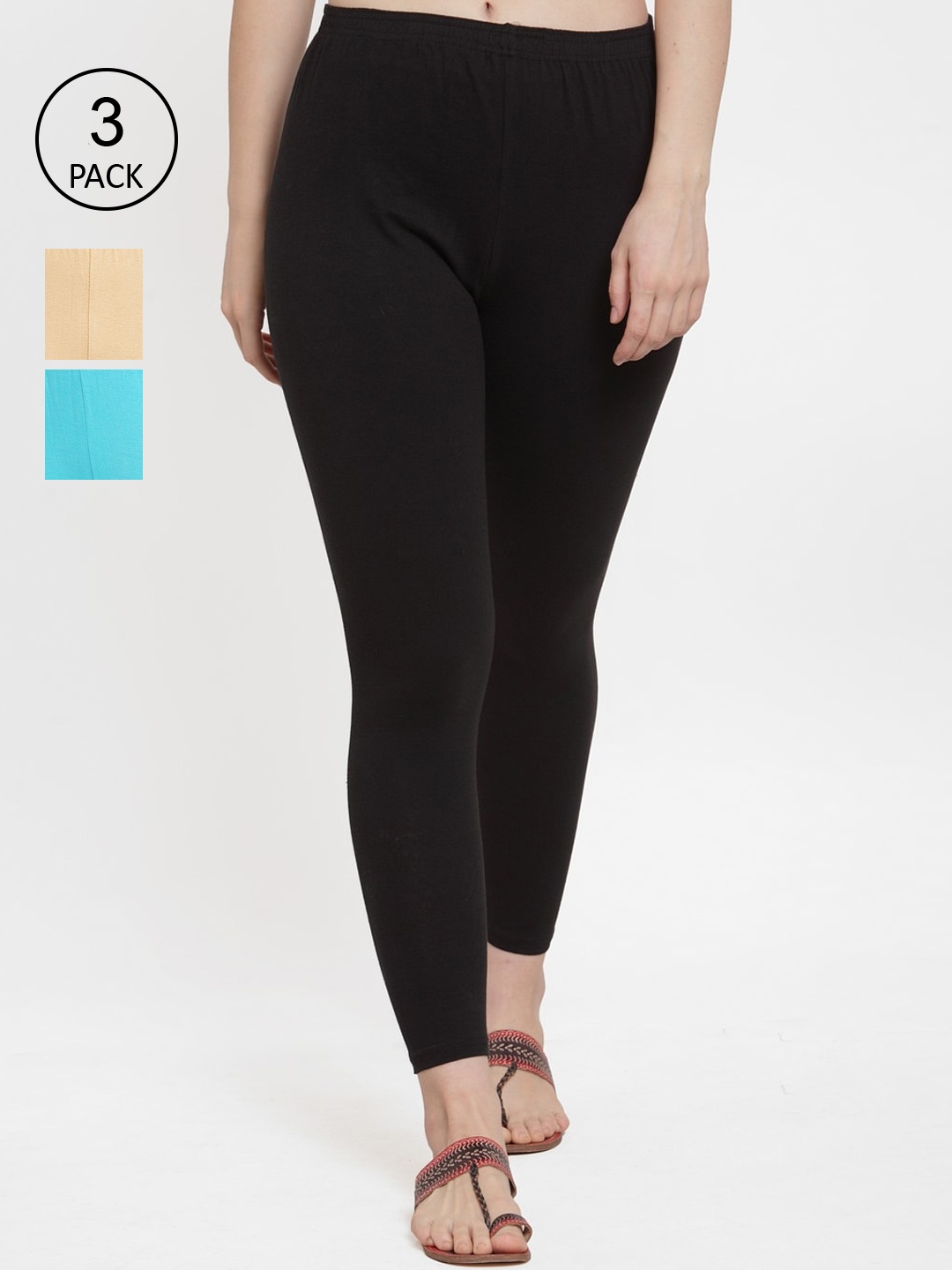 

GRACIT Women Pack Of 3 Solid Ankle-Length Leggings, Black