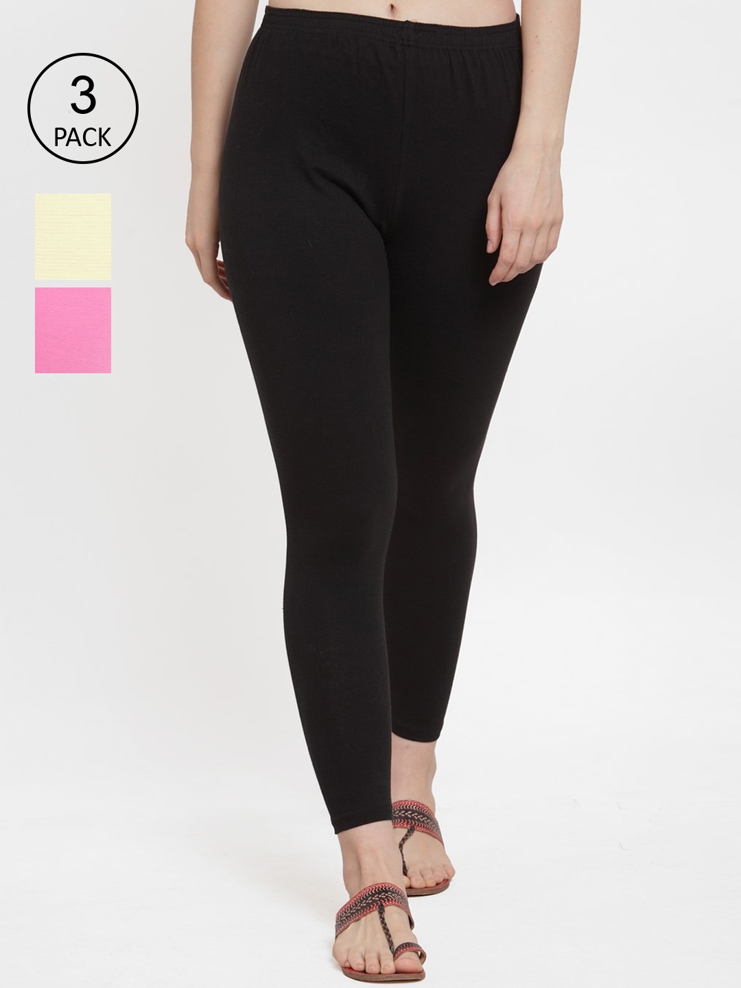 

GRACIT Women Pack Of 3 Solid Ankle-Length Leggings, Black