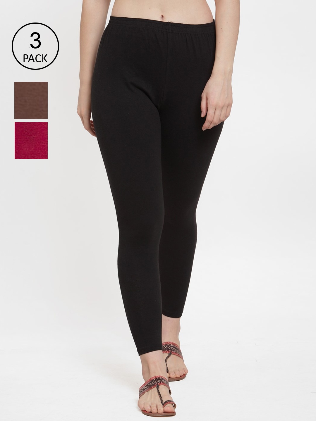 

GRACIT Women Pack Of 3 Solid Ankle-Length Leggings, Black