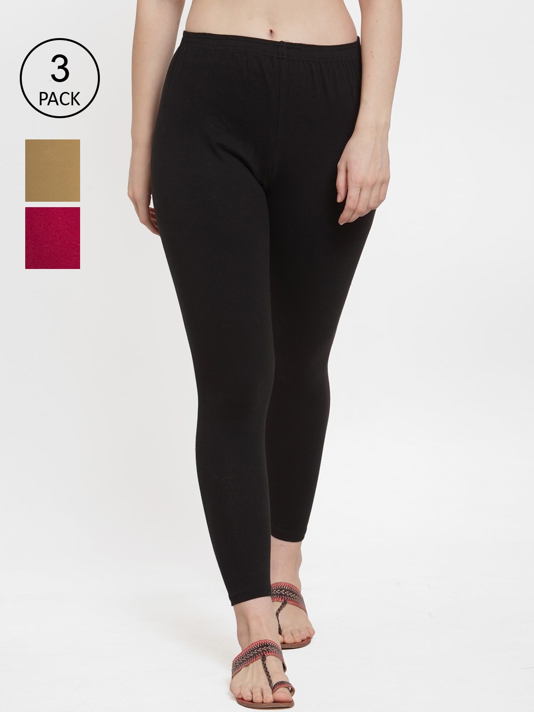 

GRACIT Women Pack Of 3 Solid Cotton Lycra Ankle-Length Leggings, Black