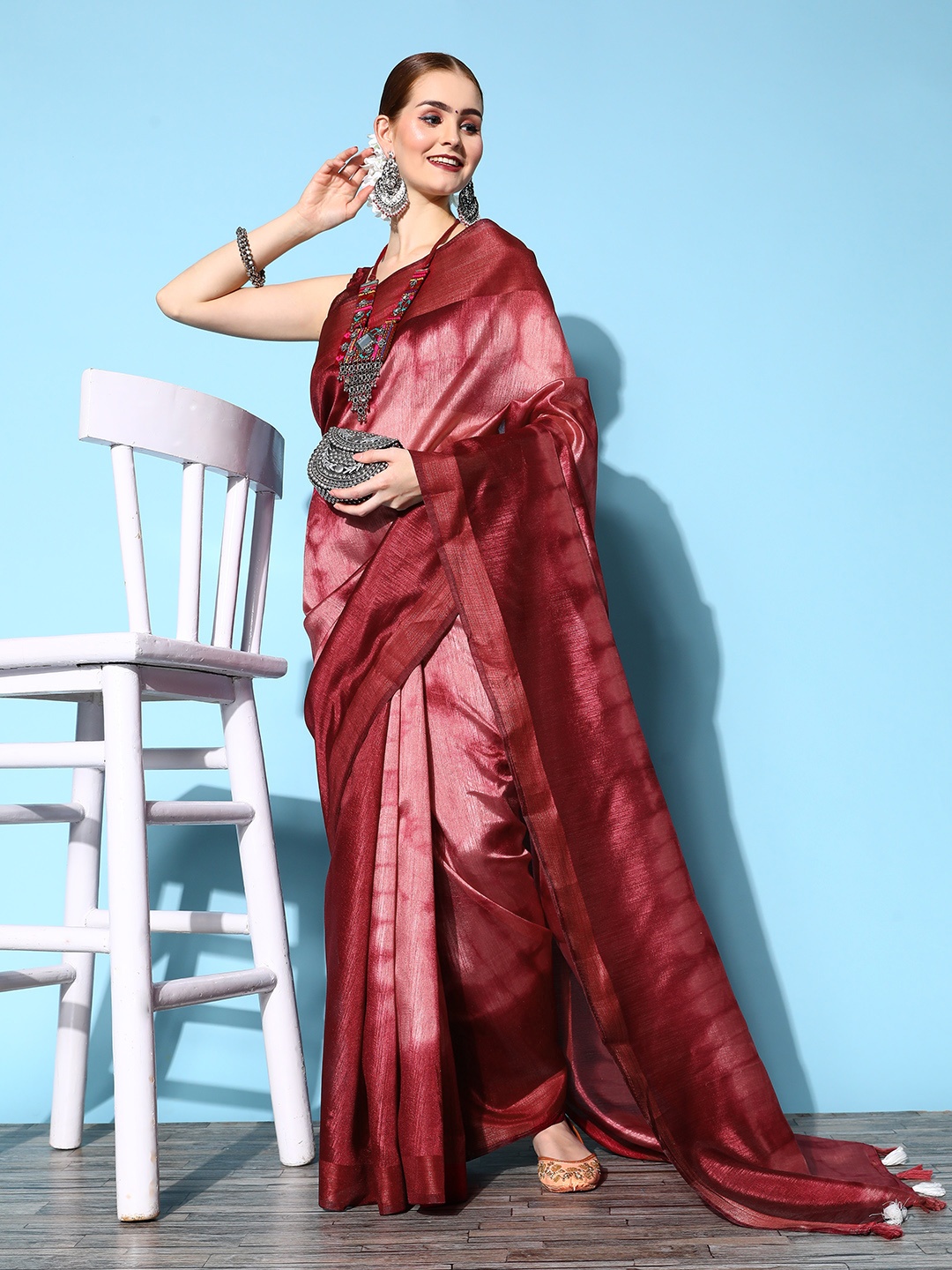 

Mitera Tie and Dye Silk Cotton Saree with Zari border, Mauve