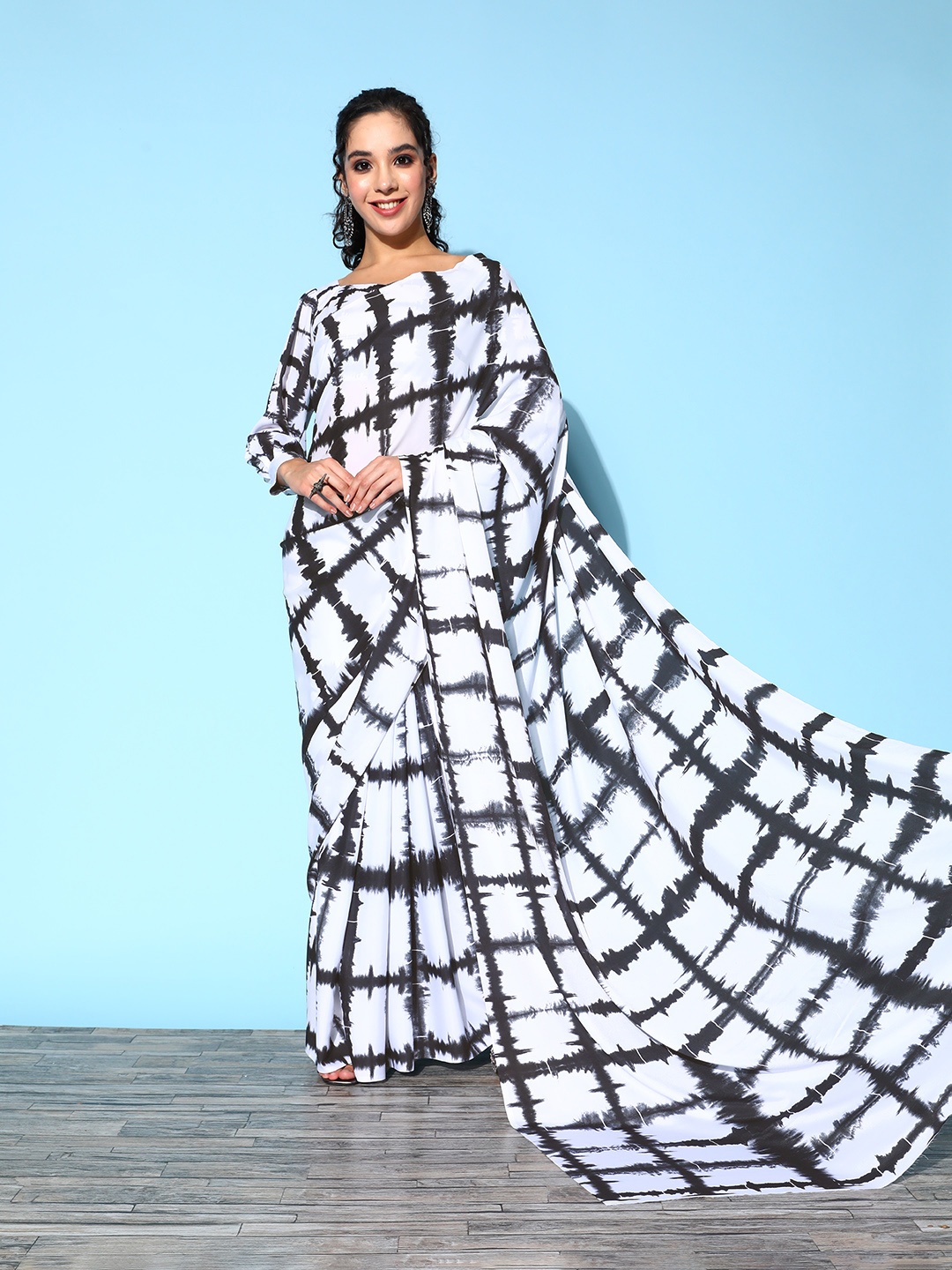 

Mitera Abstract Saree, White