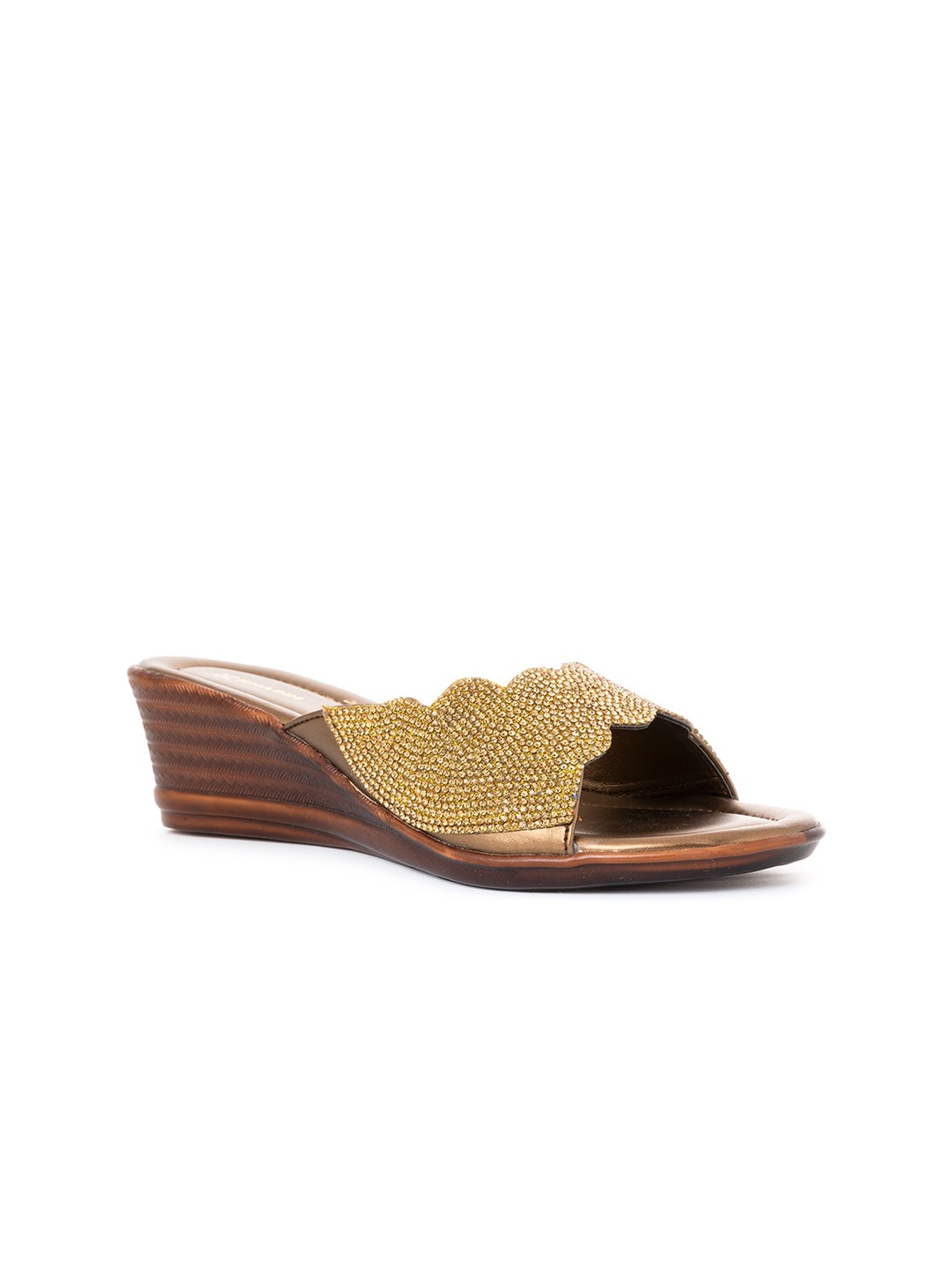 

Khadims Gold-Toned Textured Wedge Peep Toes