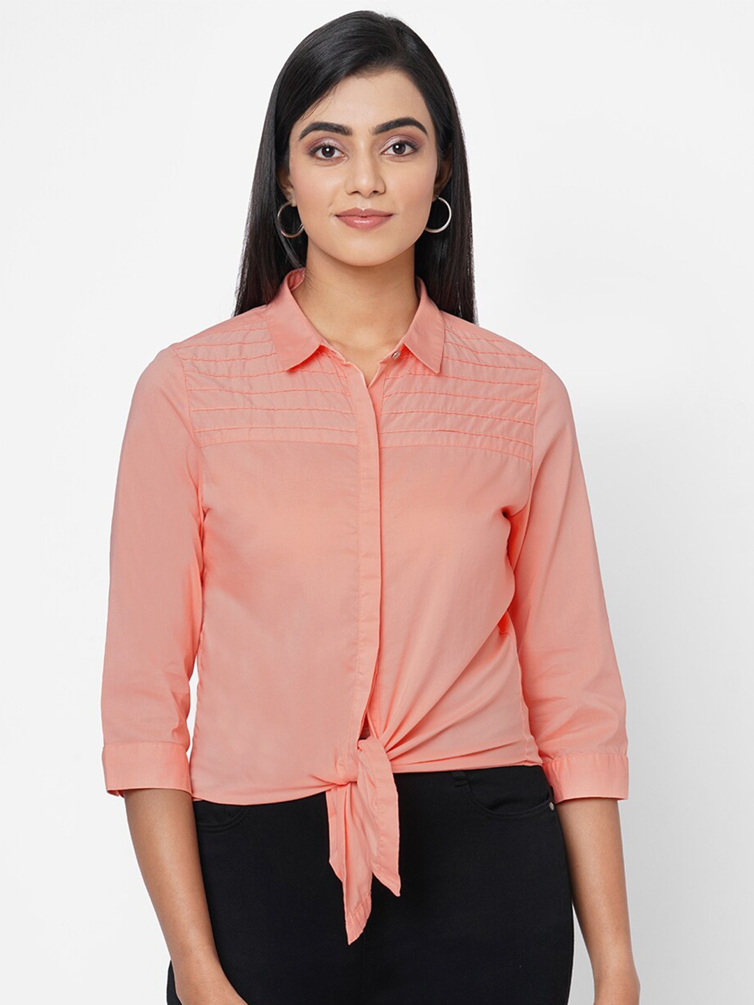 

Kraus Jeans Women Peach-Coloured Slim Fit Casual Shirt