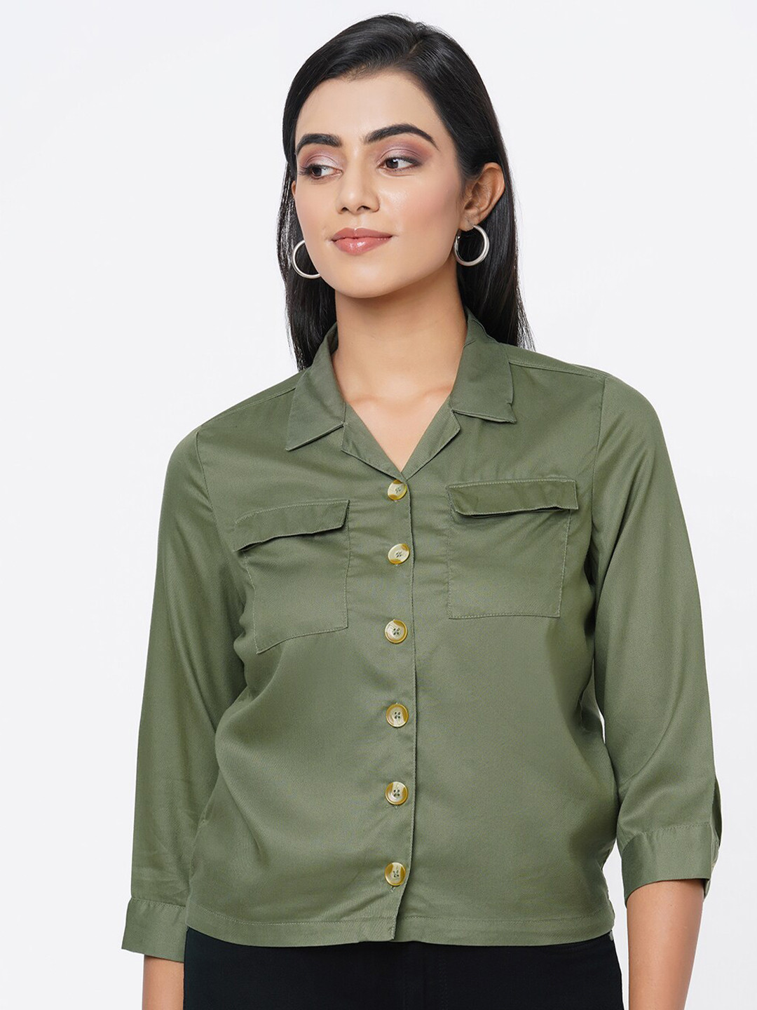 

Kraus Jeans Women Olive Green Slim Fit Casual Shirt