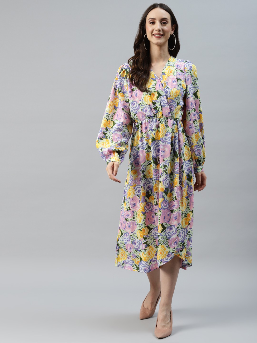 

plusS Lavender & Yellow Floral Print Midi Dress
