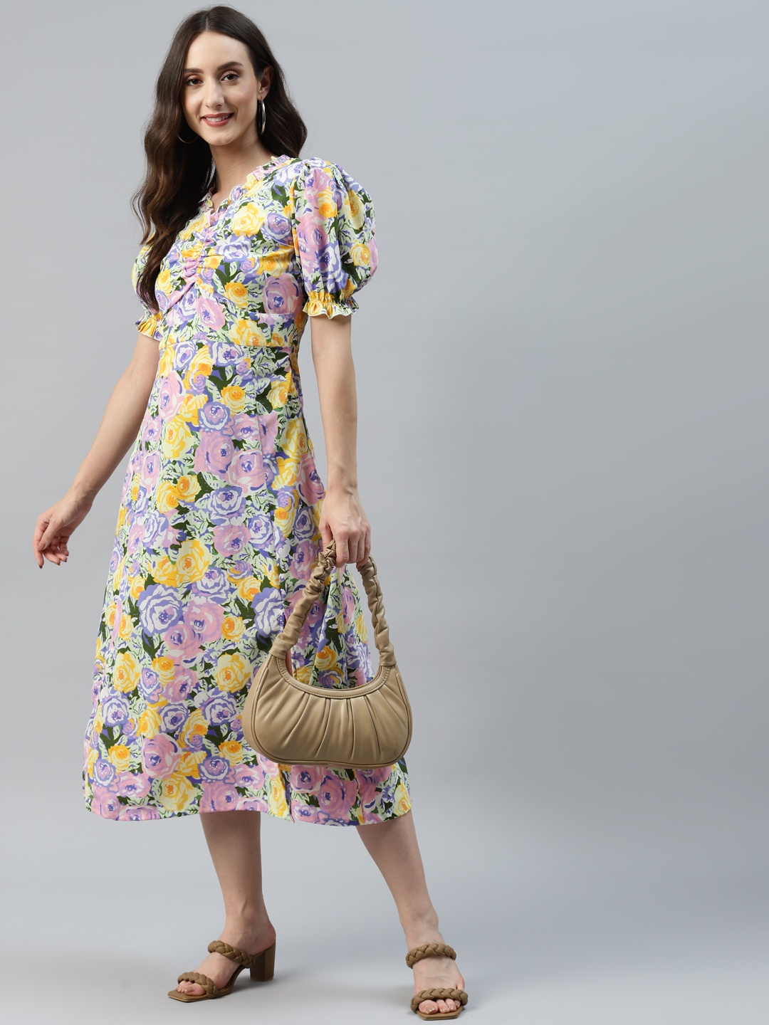 

plusS Multicoloured Floral Print Empire Midi Dress, Multi