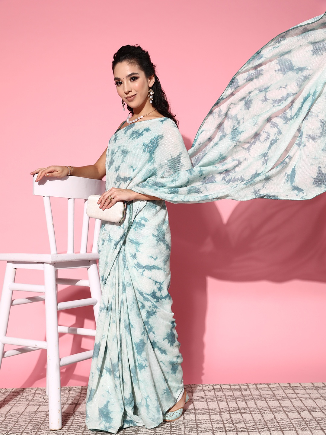 

Saree mall Tie and Dye Saree with Solid border, Teal