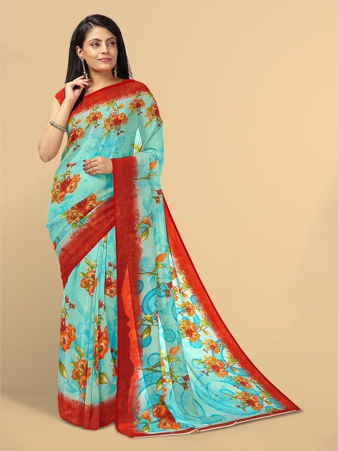 

Kalamandir Blue & Red Floral Saree