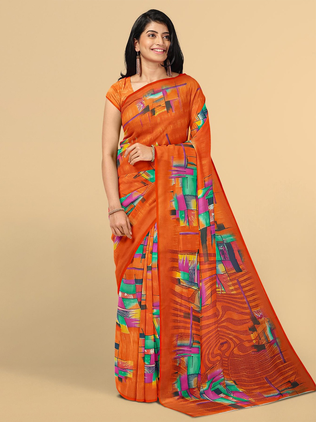 

Kalamandir Orange & Pink Saree