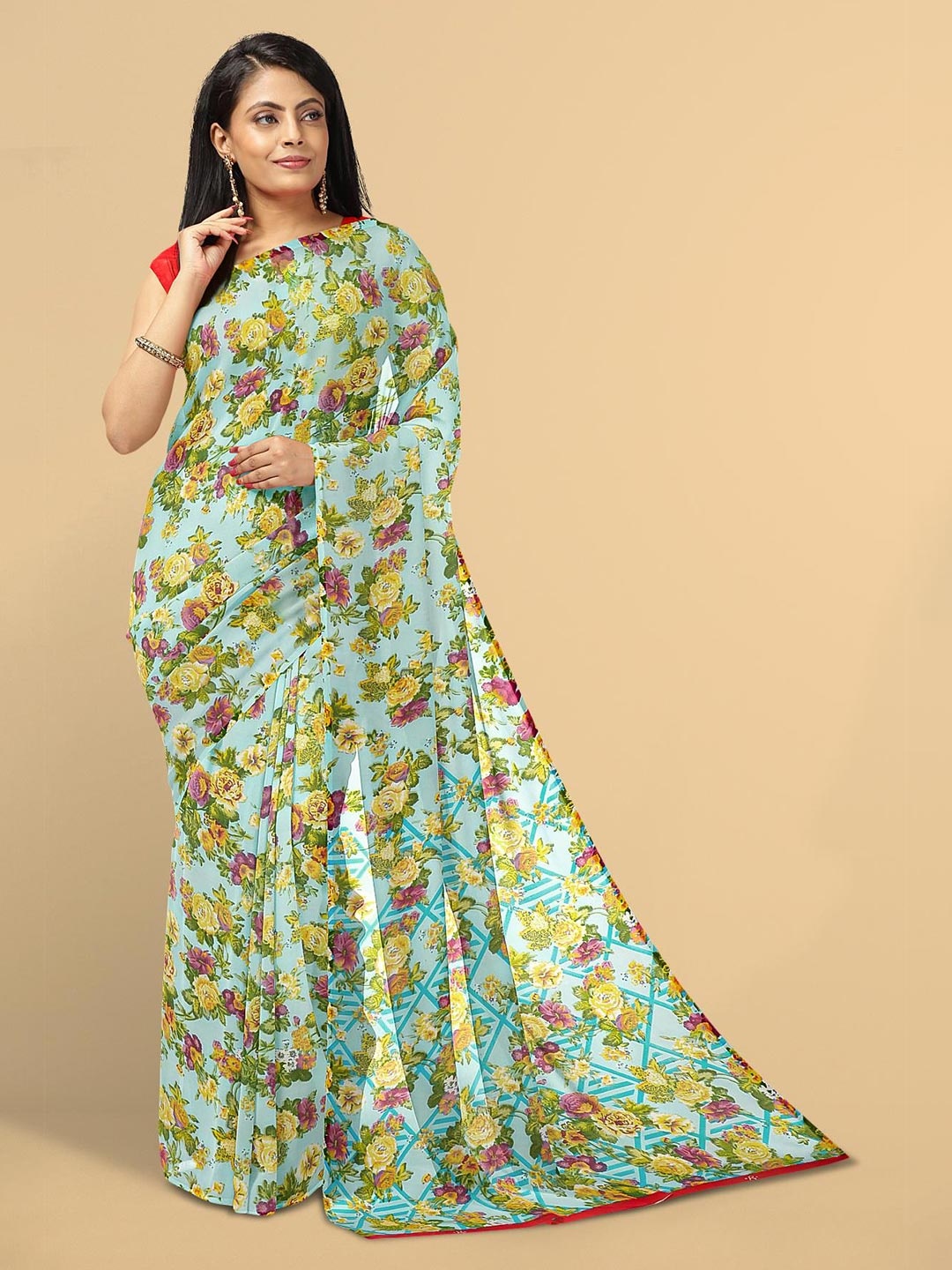

Kalamandir Blue & Yellow Floral Saree
