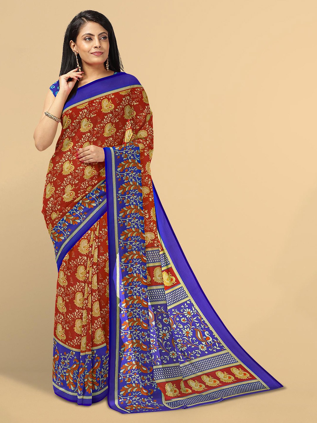 

Kalamandir Red & Mustard Floral Saree