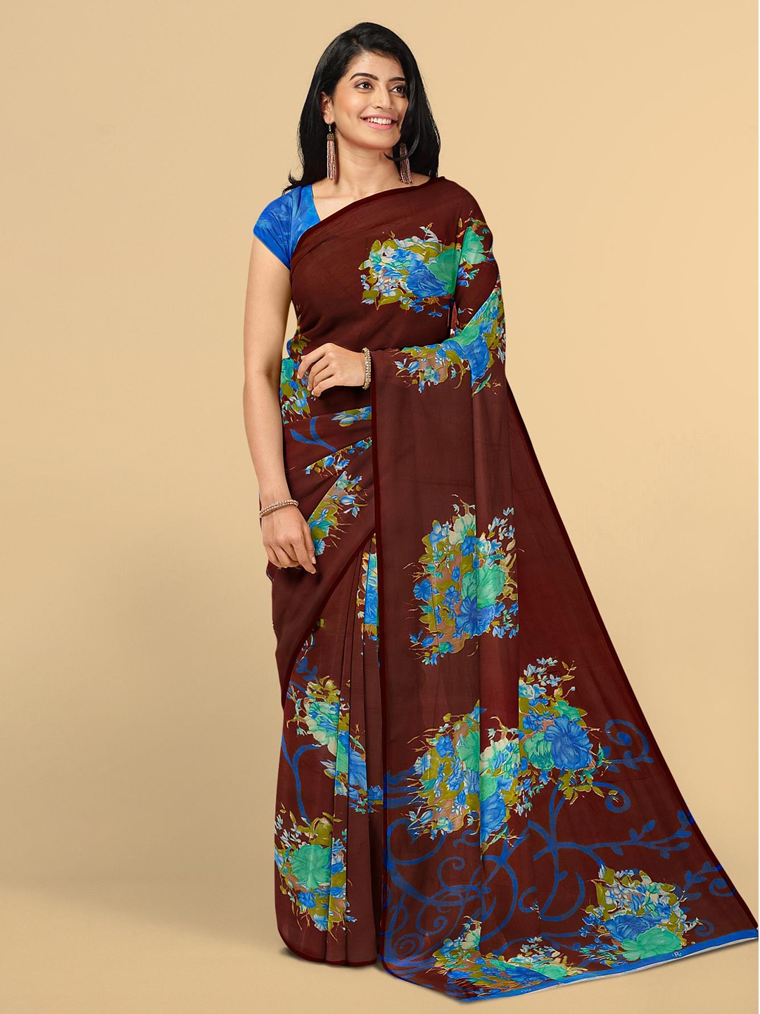

Kalamandir Maroon & Blue Floral Saree