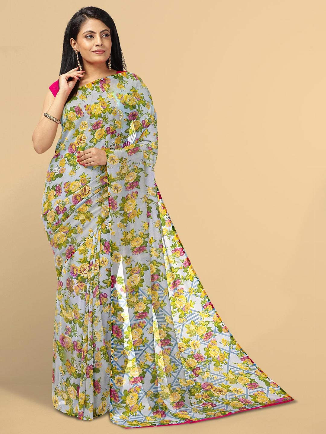 

Kalamandir Blue & Mustard Floral Saree