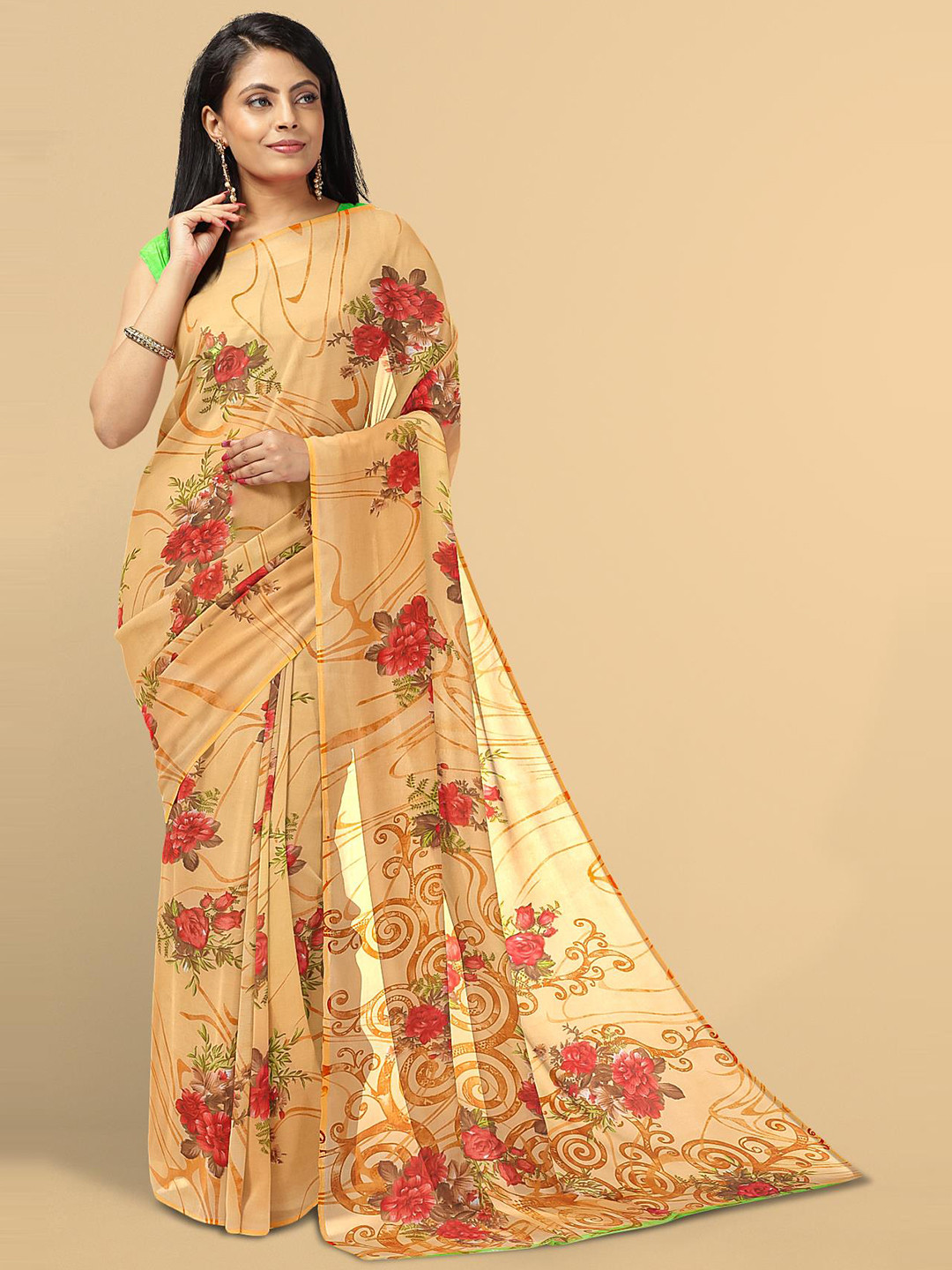 

Kalamandir Orange & Red Floral Saree