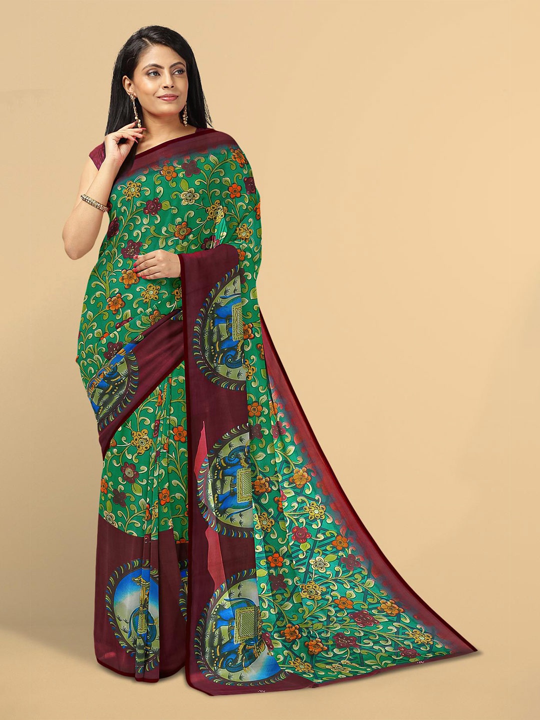 

Kalamandir Green & Purple Floral Saree