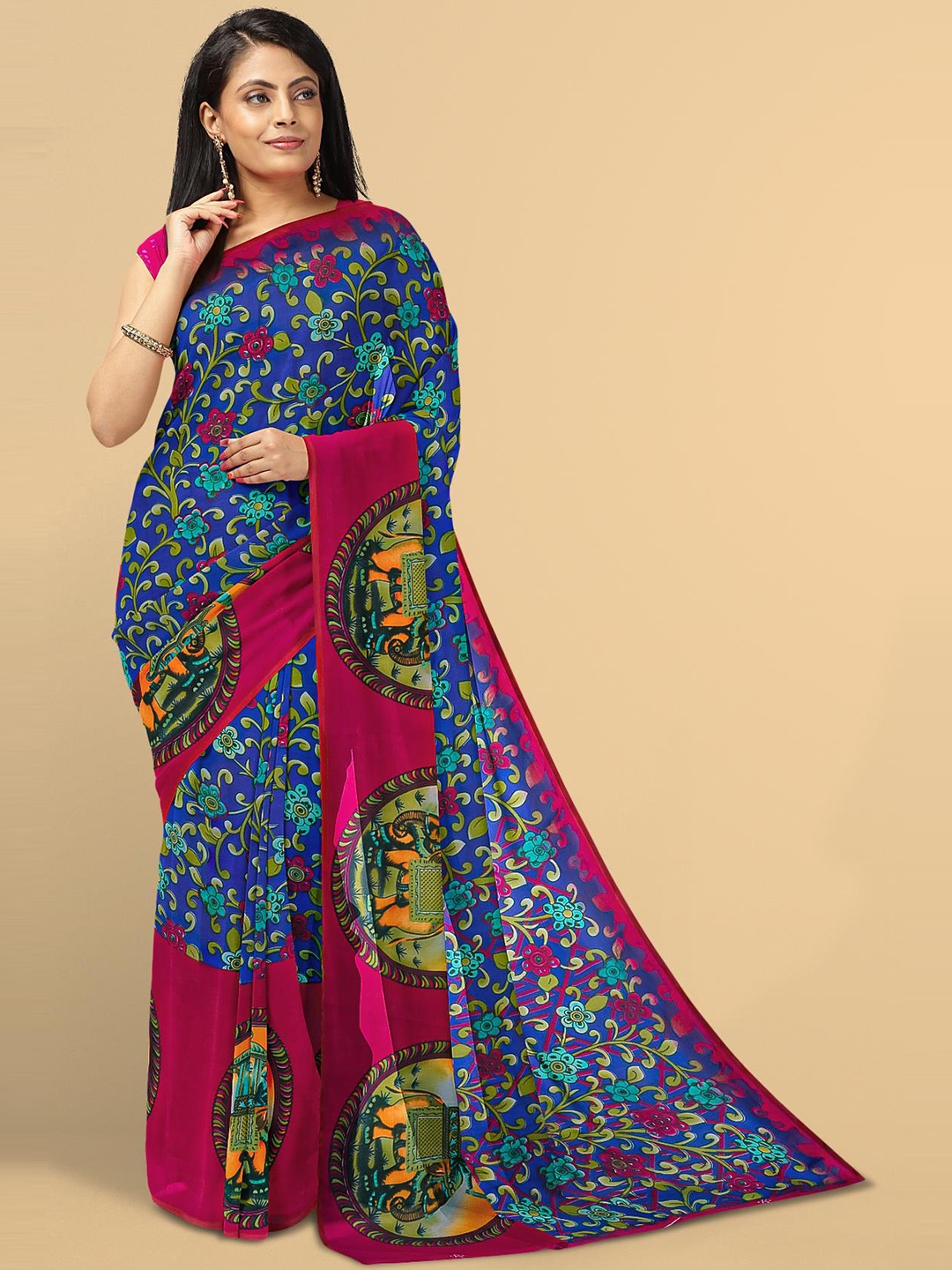 

Kalamandir Blue & Pink Floral Saree