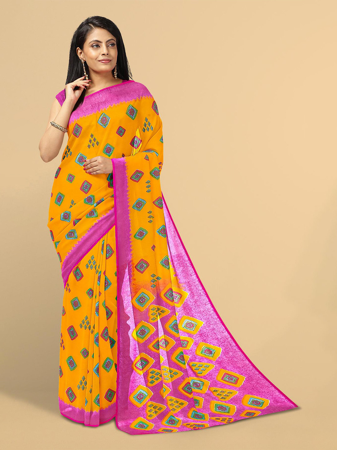 

Kalamandir Yellow & Pink Saree