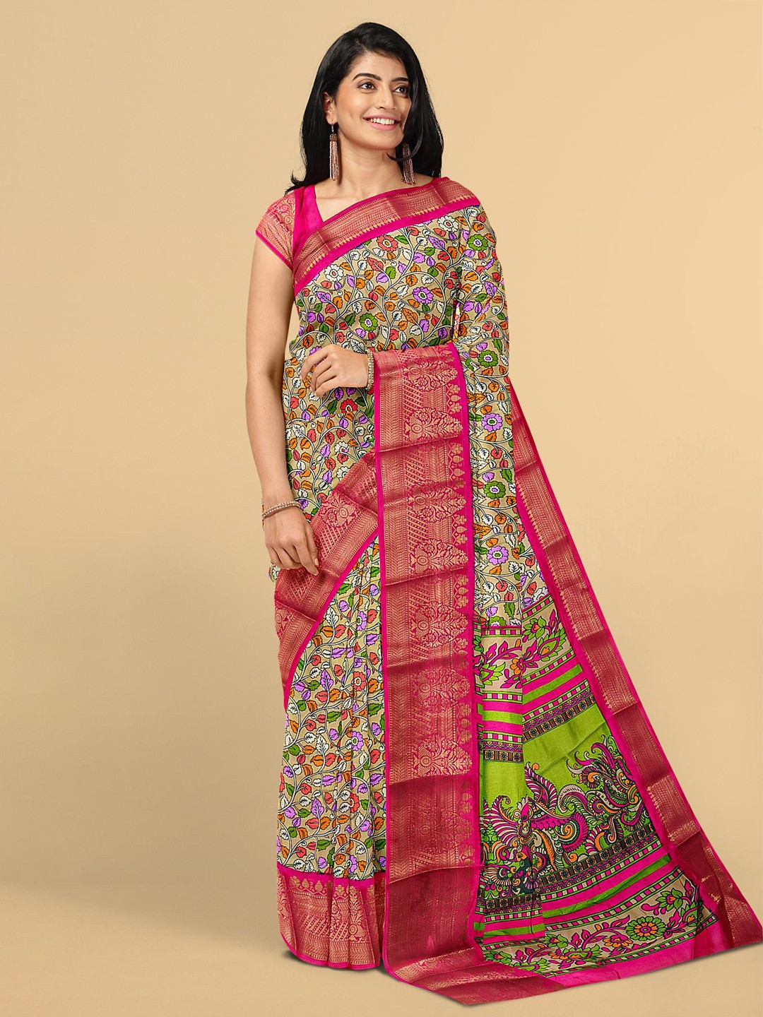 

Kalamandir Red & Green Floral Zari Silk Blend Saree