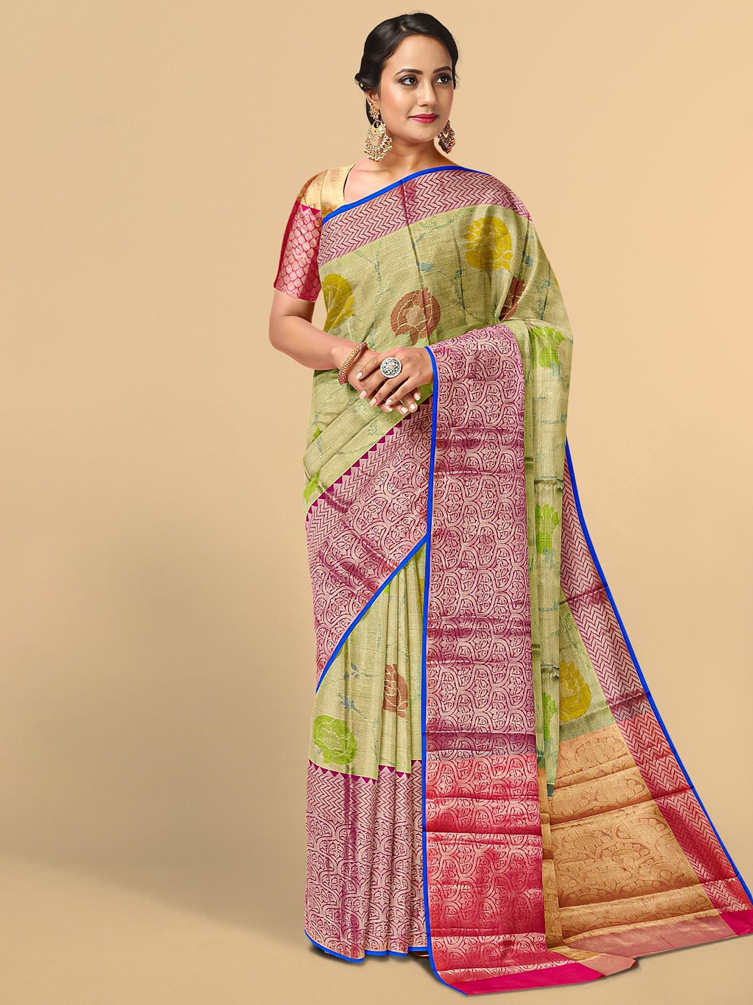 

Kalamandir Grey & Red Floral Zari Tissue Saree
