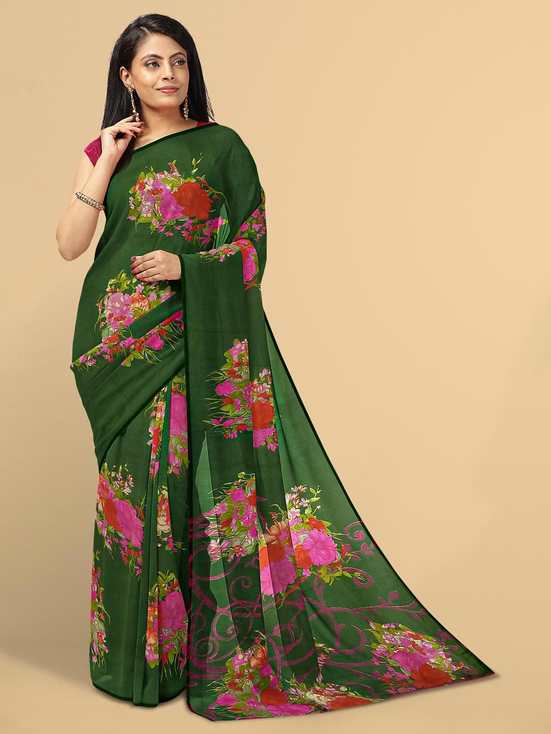 

Kalamandir Green & Pink Floral Saree