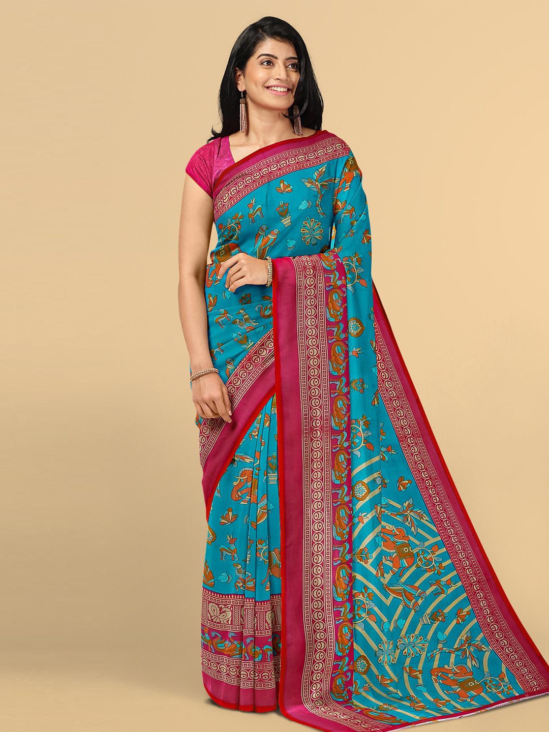 

Kalamandir Blue & Orange Floral Saree