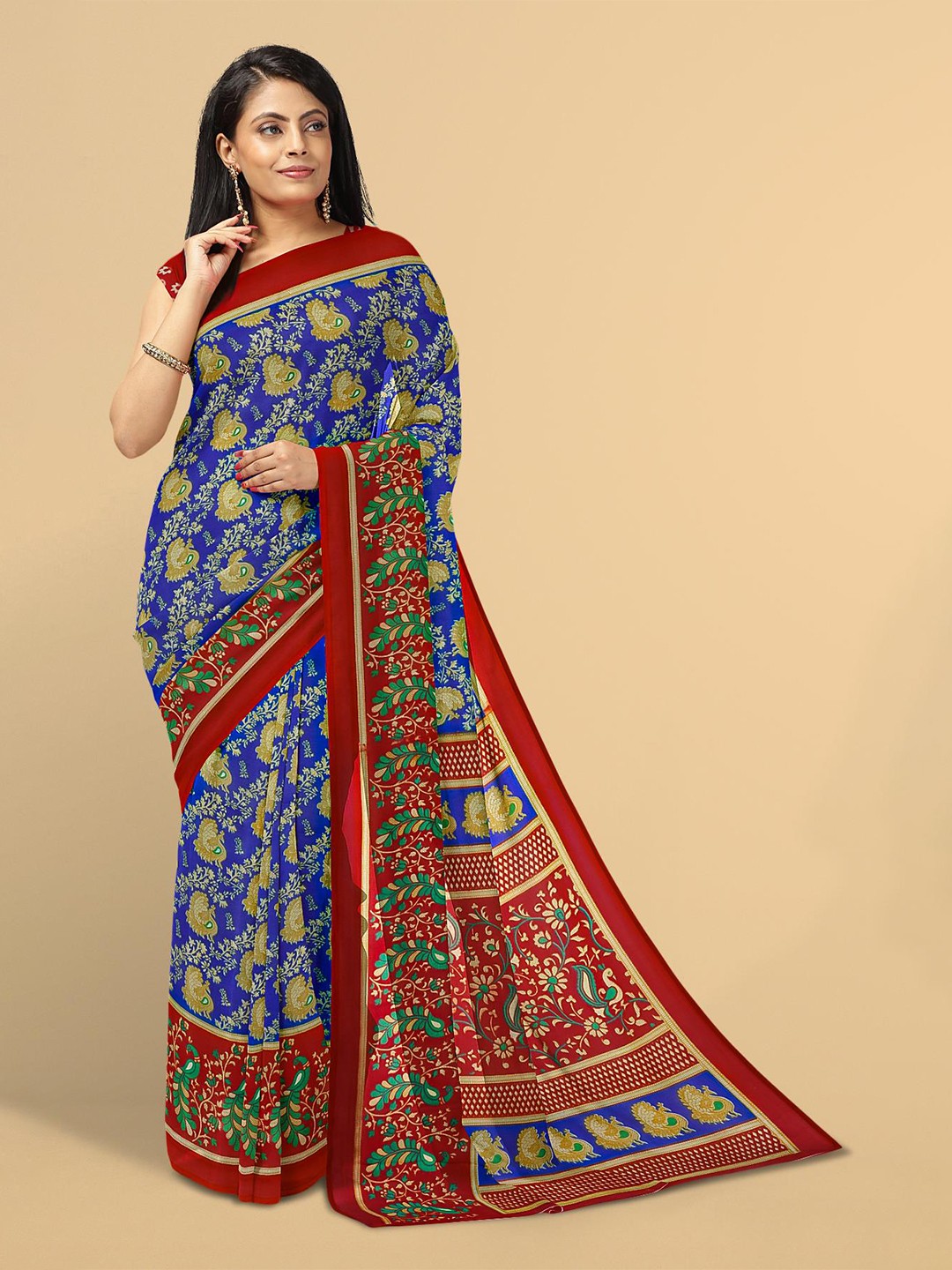 

Kalamandir Blue & Red Floral Saree