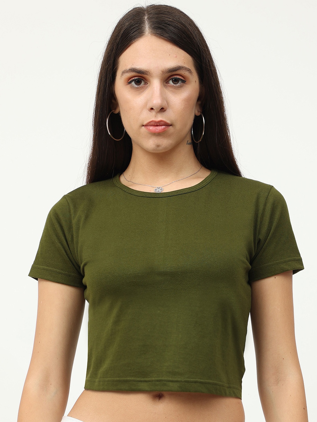 

Fleximaa Olive Green Solid Crop Top