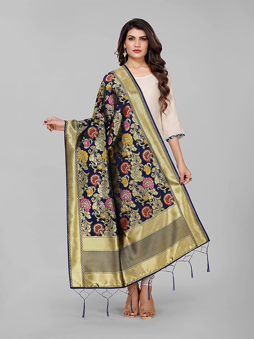 

Kasak Blue & Pink Woven Design Art Silk Dupatta