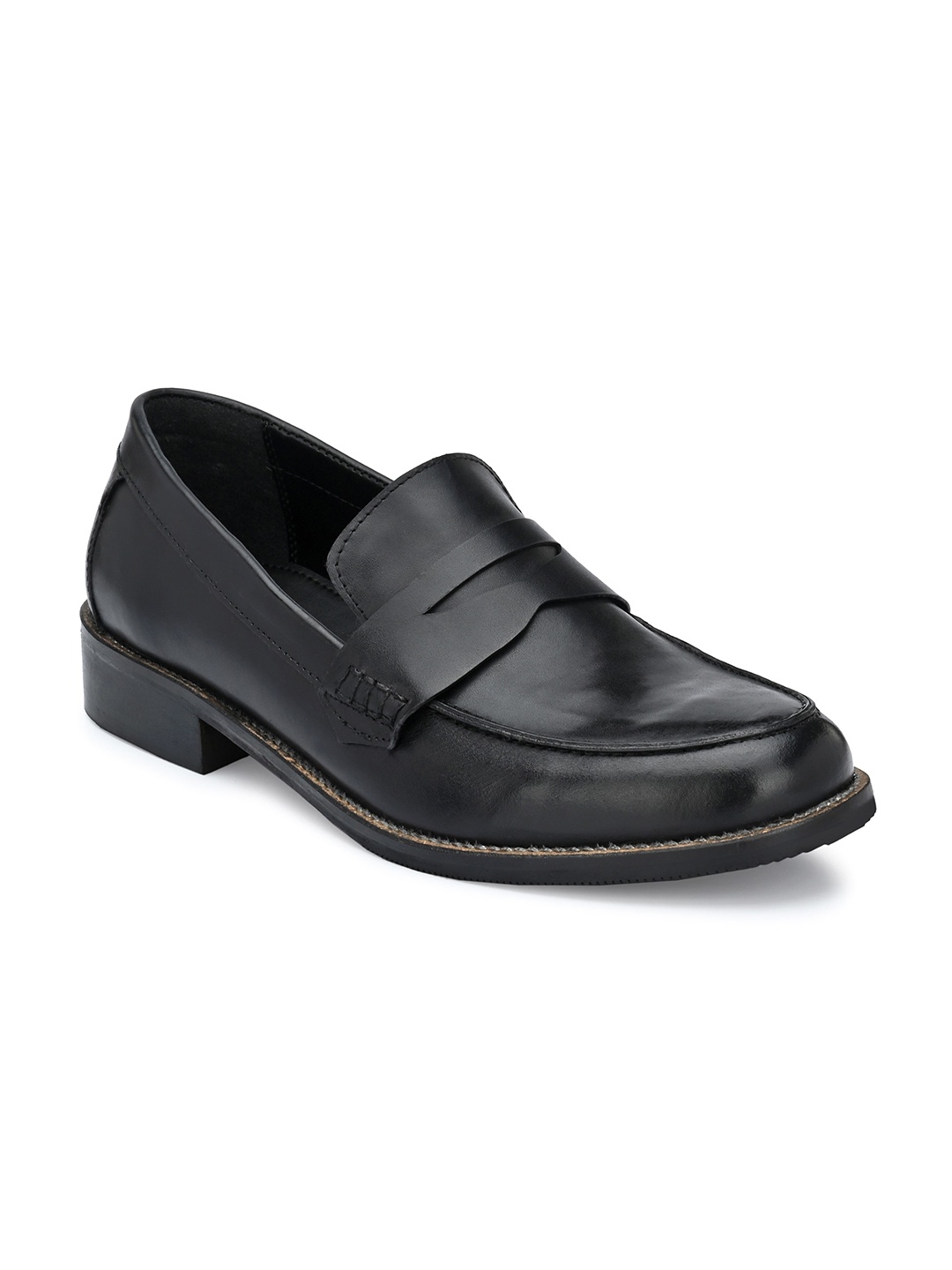 

CARLO ROMANO Men Black Solid Leather Formal Slip-Ons Loafers