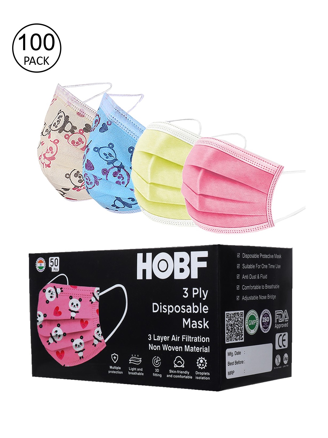 

FROGGY Kids Pack Of 100 Assorted 3-Ply Anti-Pollution Masks