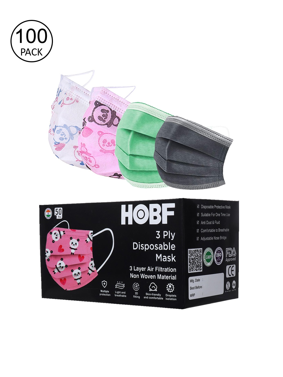 

FROGGY Kids Pack Of 100 Grey 3ply Anti-Pollution Mask With Nose-Pin