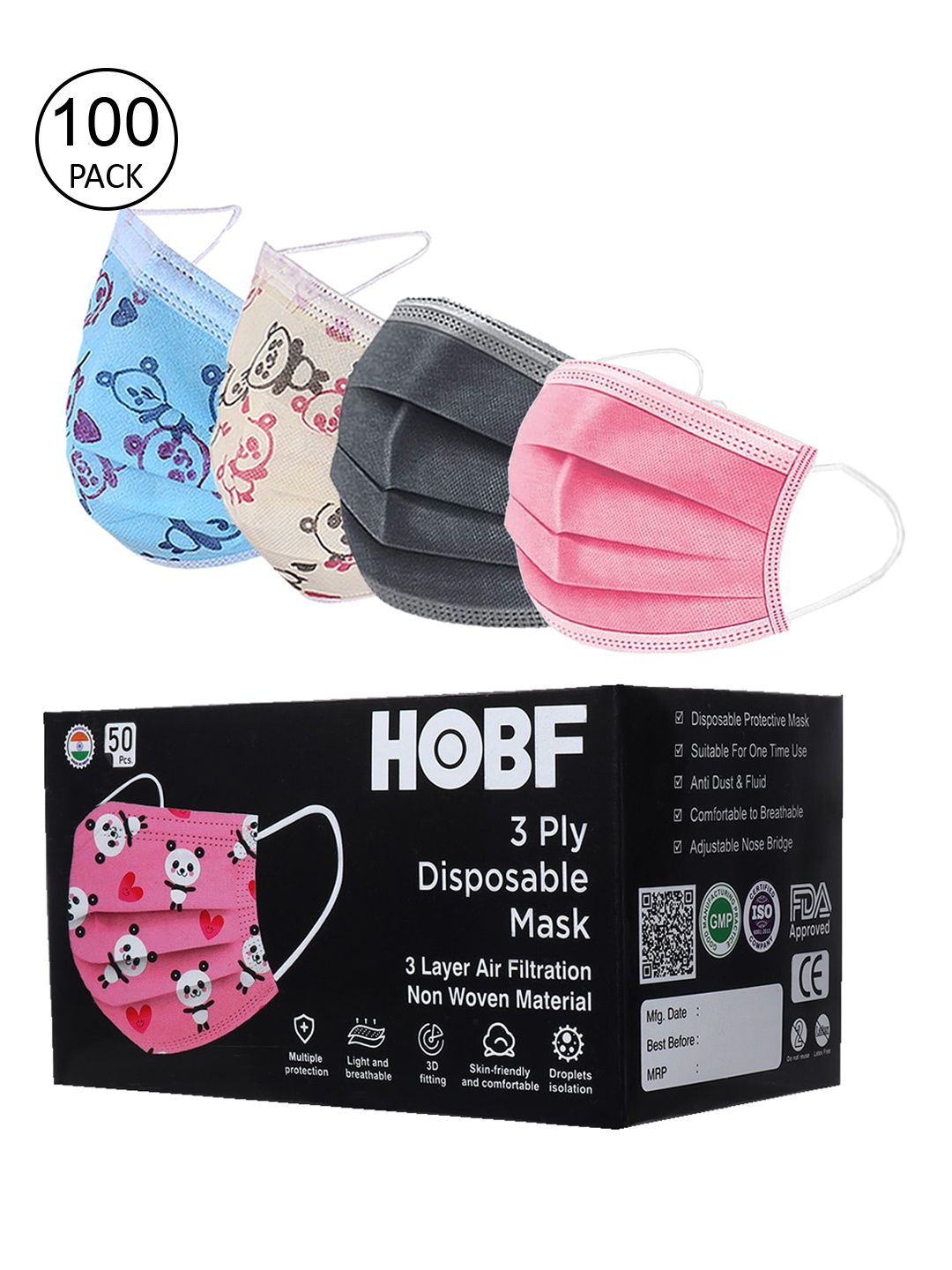

FROGGY Pack Of 100 Assorted Disposable Mask