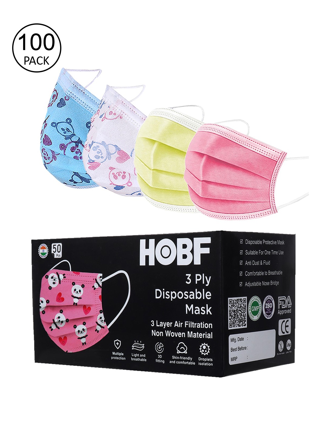 

FROGGY Kids Pack Of 100 Assorted 3ply Anti-Pollution Mask With Nose-Pin