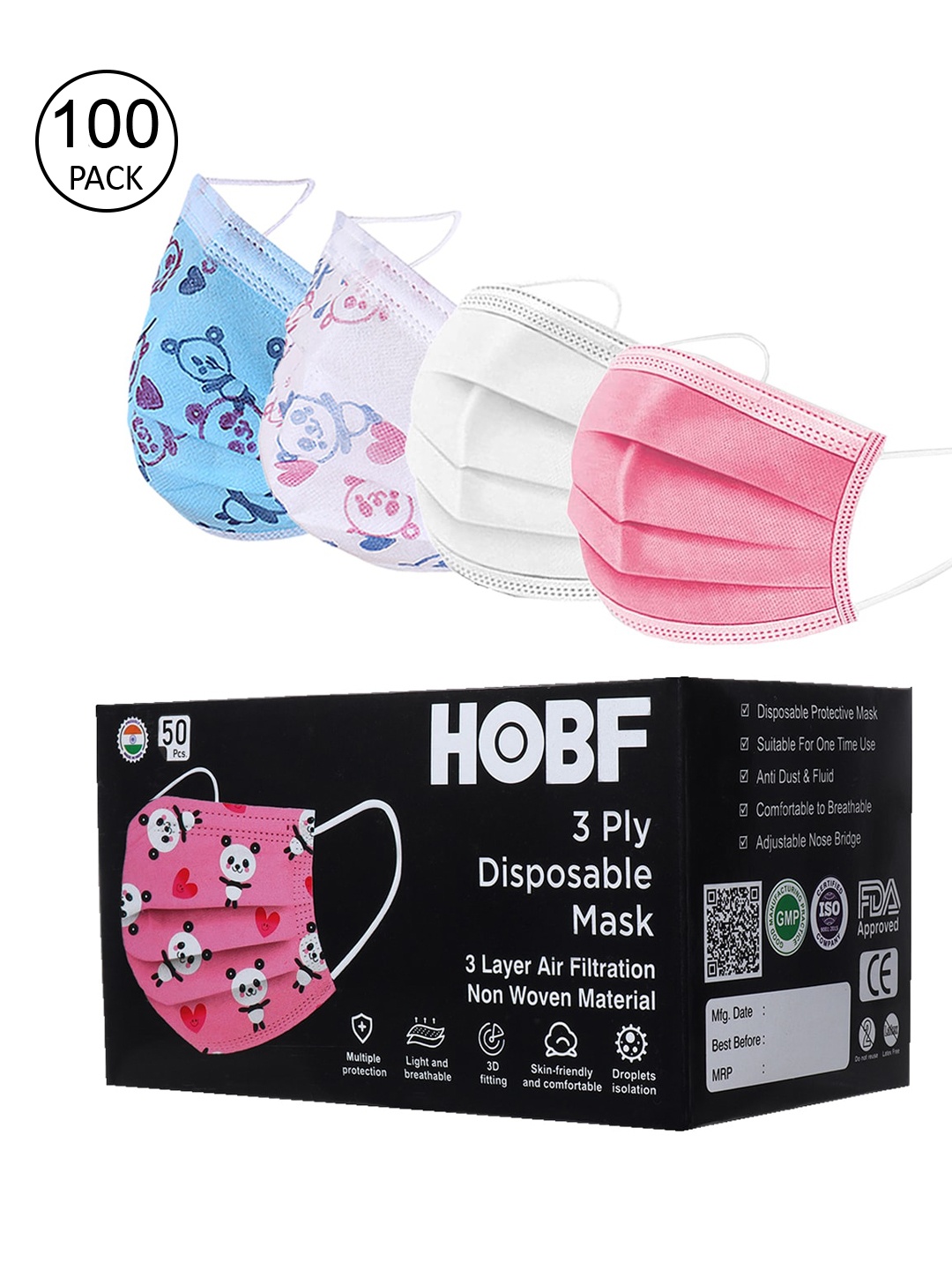 

FROGGY Pack of 100 Assorted 3ply Disposable Mask