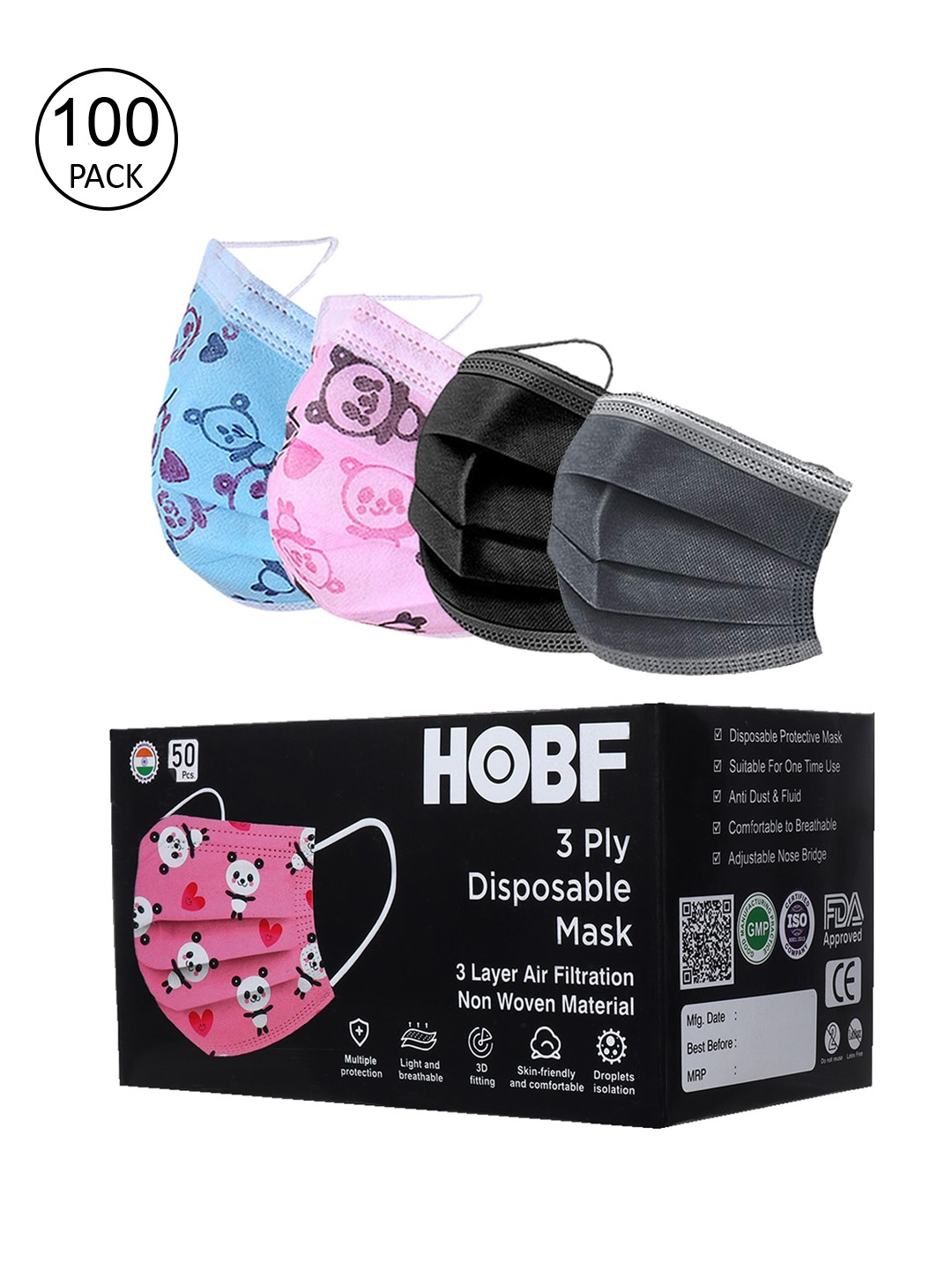 

FROGGY Kids Assorted Pack of 100 3ply Anti-Pollution Mask Disposable Mask