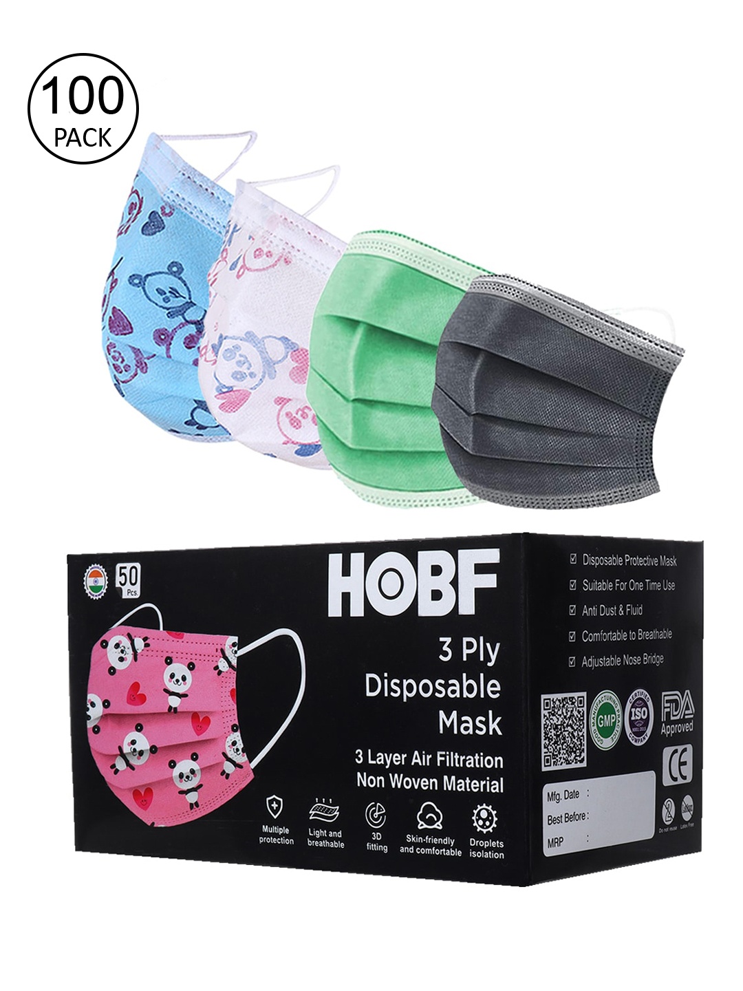 

FROGGY Pack of 100 Assorted 3ply Disposable Mask