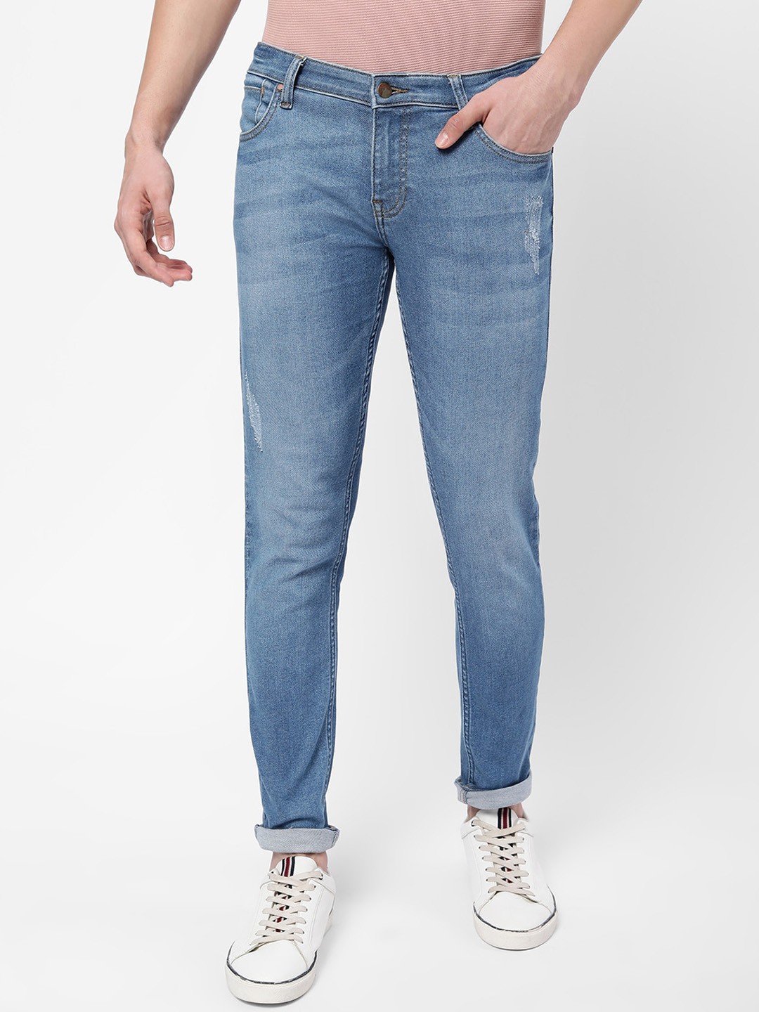 

R&B Men Blue Skinny Fit Mildly Distressed Light Fade Stretchable Jeans