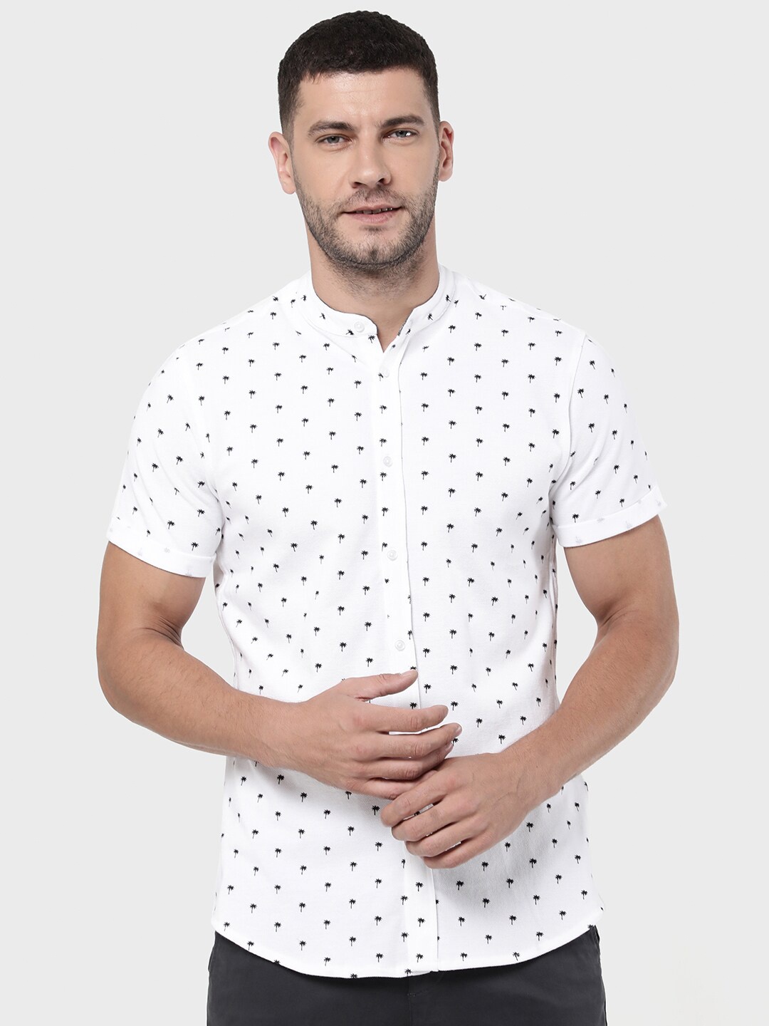 

R&B Men White Classic Printed Casual Shirt