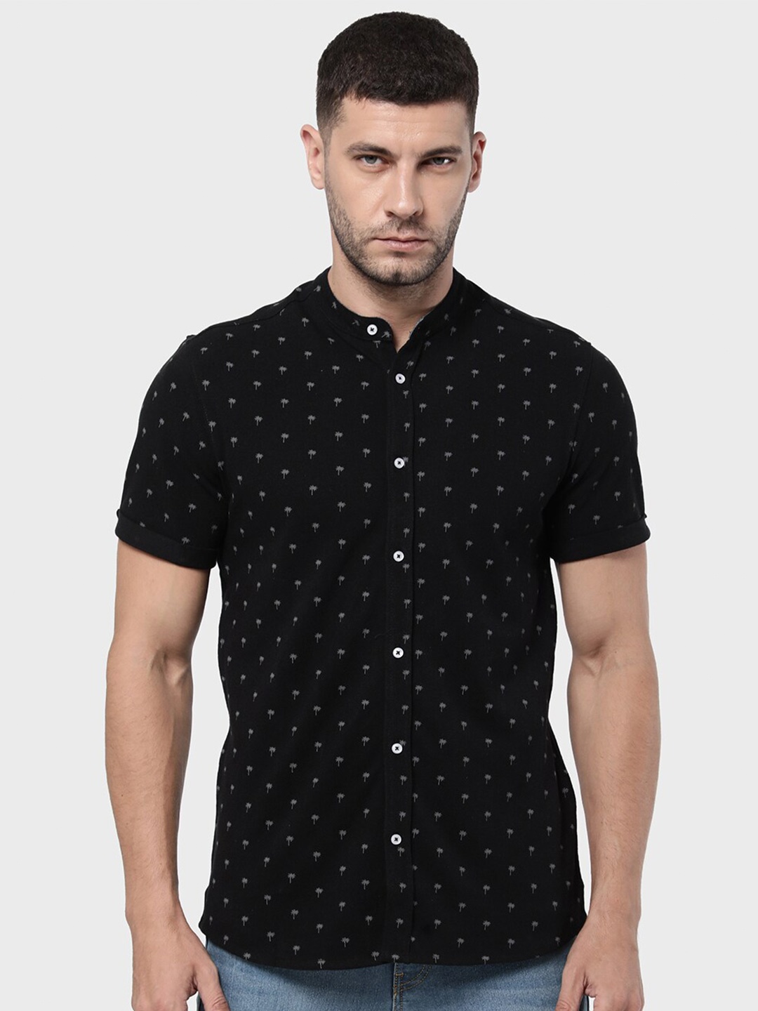 

R&B Men Black Printed Cotton Classic Casual Shirt
