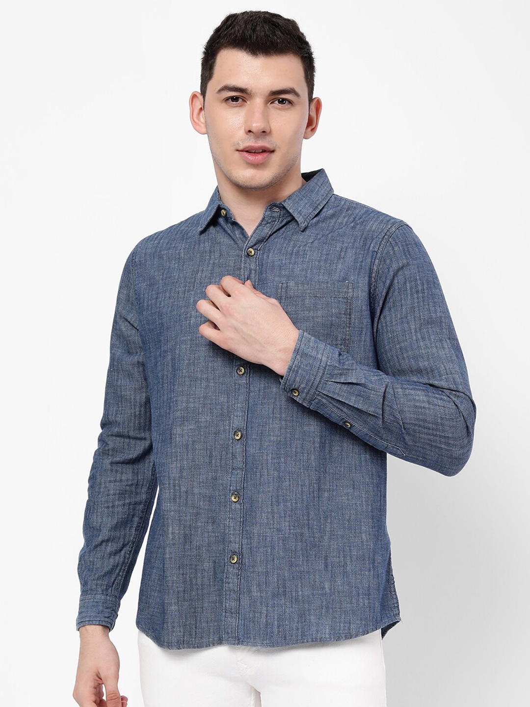 

R&B Men Blue Classic Regular Fit Solid Casual Shirt