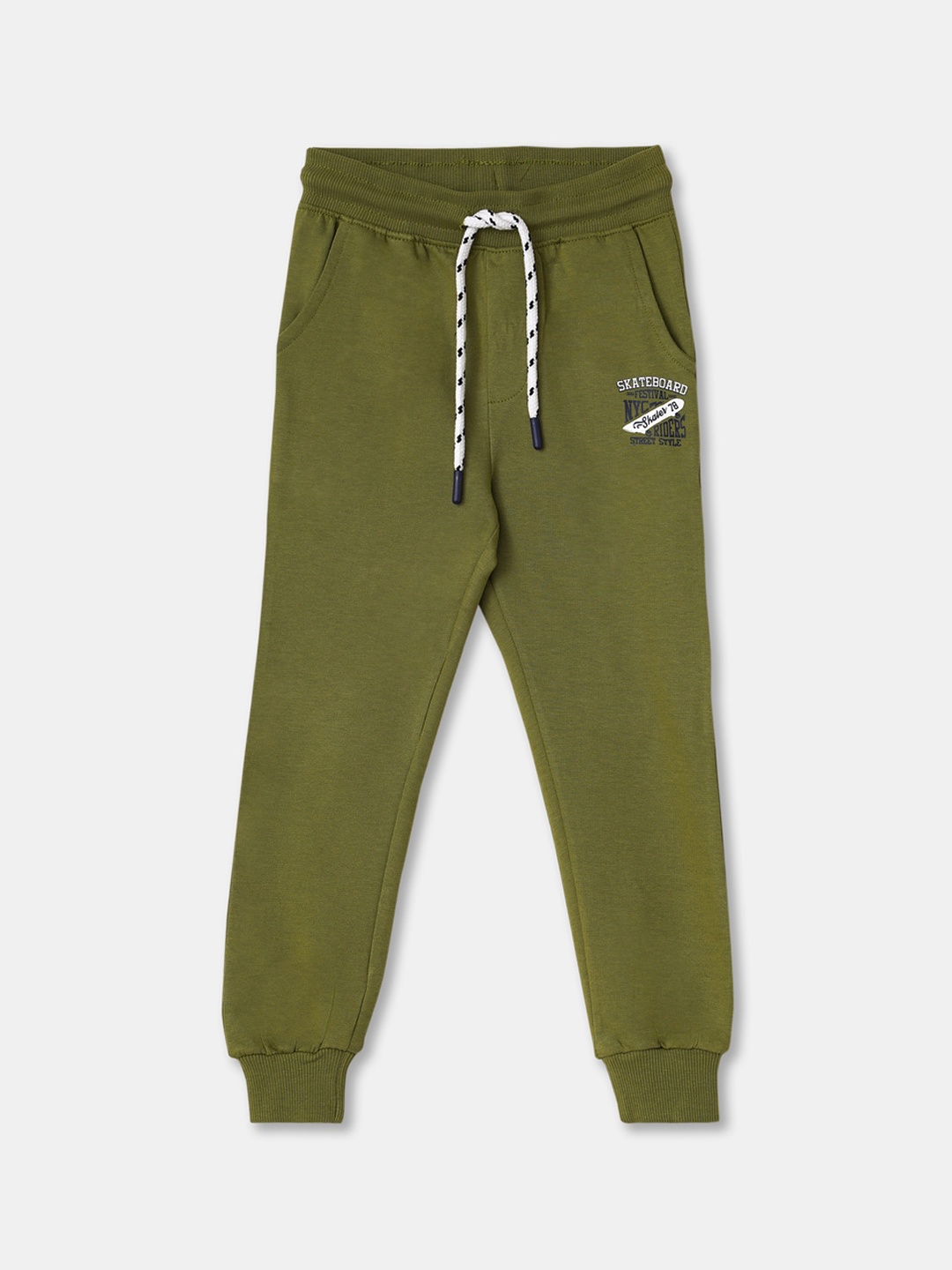 

R&B Boys Olive Green Solid Cotton Joggers