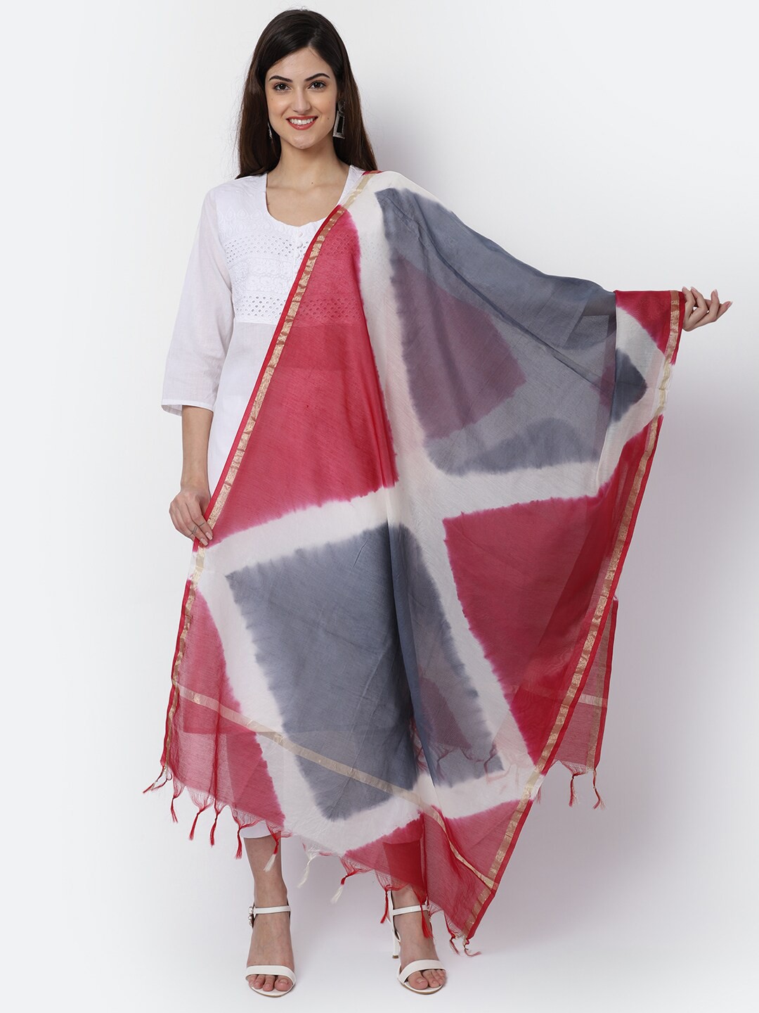 

LOOM LEGACY Blue & Gold-Toned Woven Design Cotton Silk Dupatta with Zari