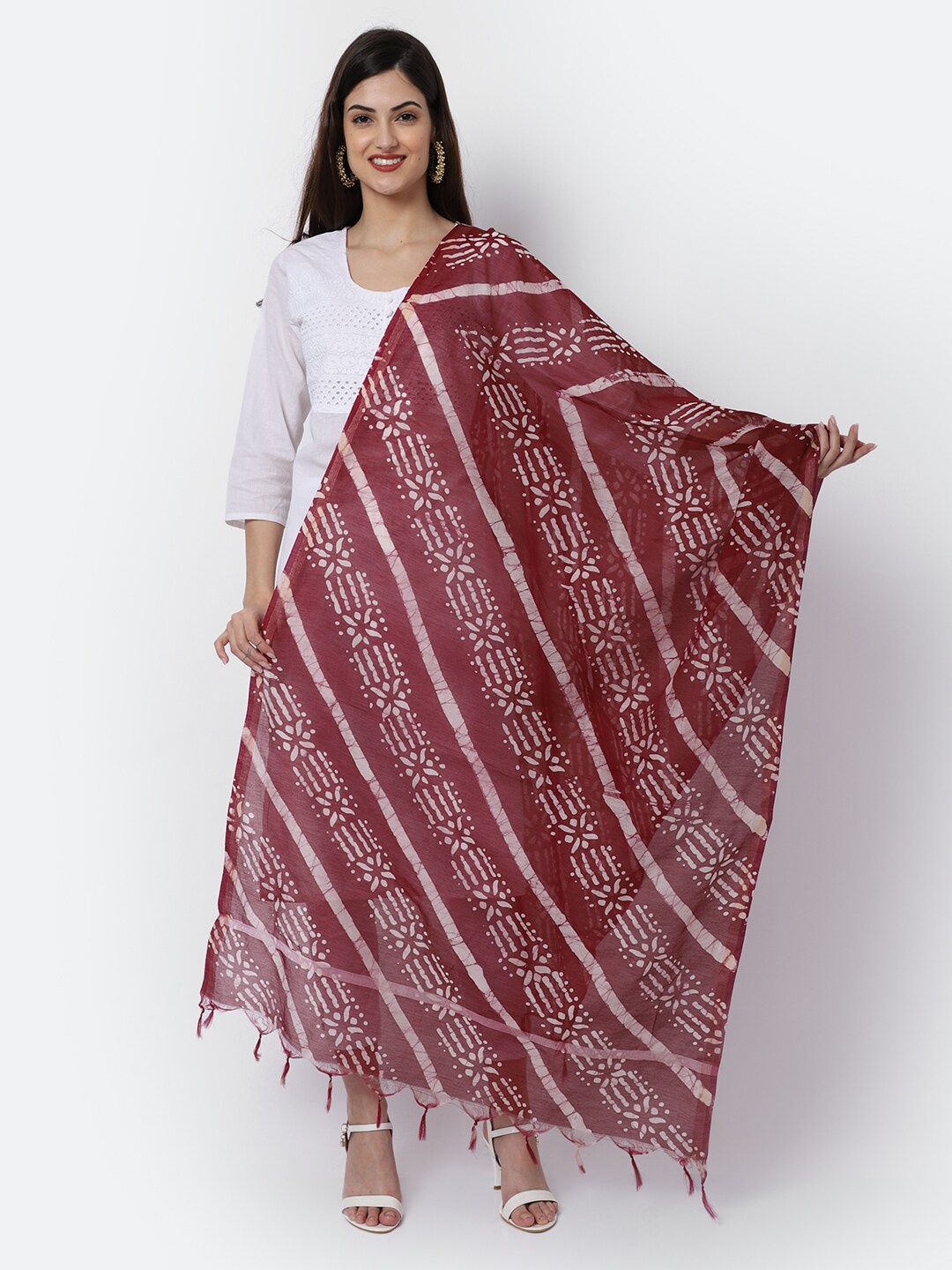 

LOOM LEGACY Maroon & Pink Woven Design Cotton Silk Dupatta with Zari