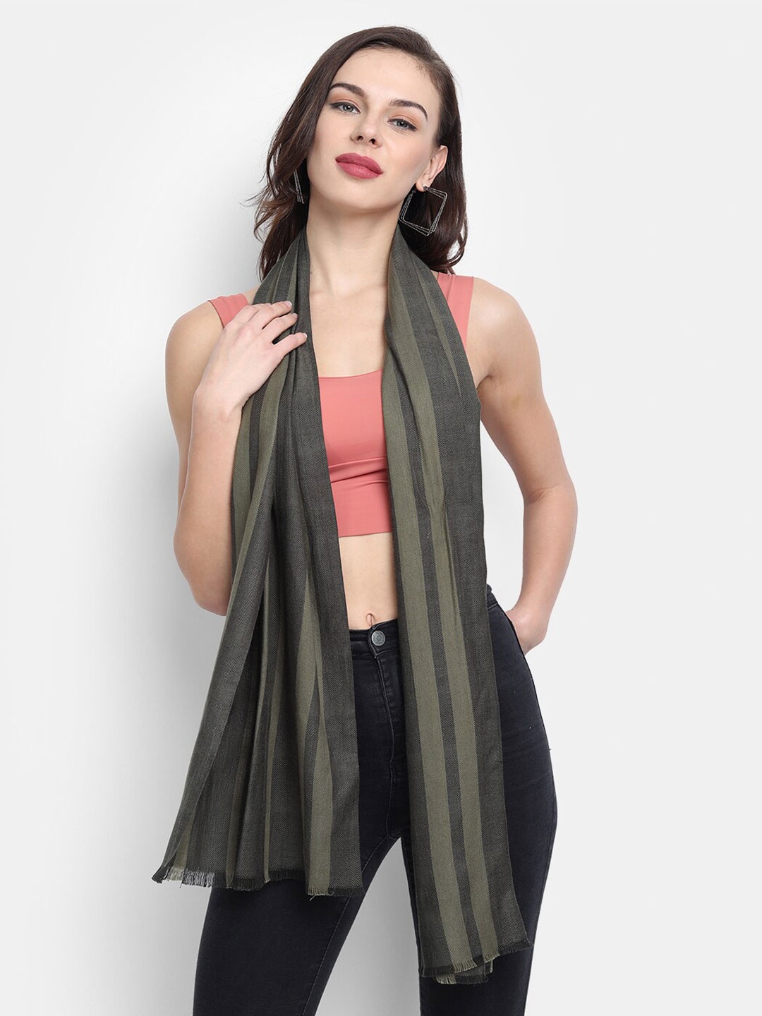 

Calvadoss Women Green Striped Stole