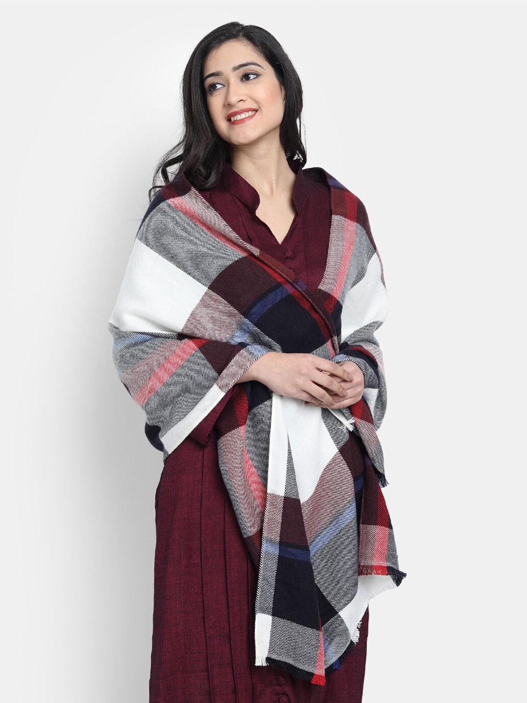

Calvadoss Women White & Grey Checked Stole