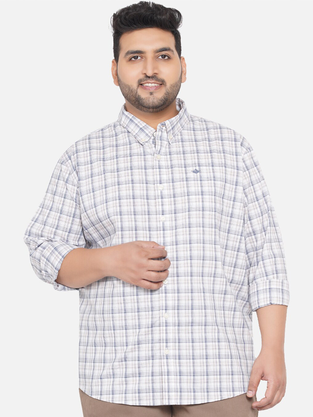 

Santonio Plus Size Men Grey Classic Regular Fit Windowpane Checked Casual Shirt