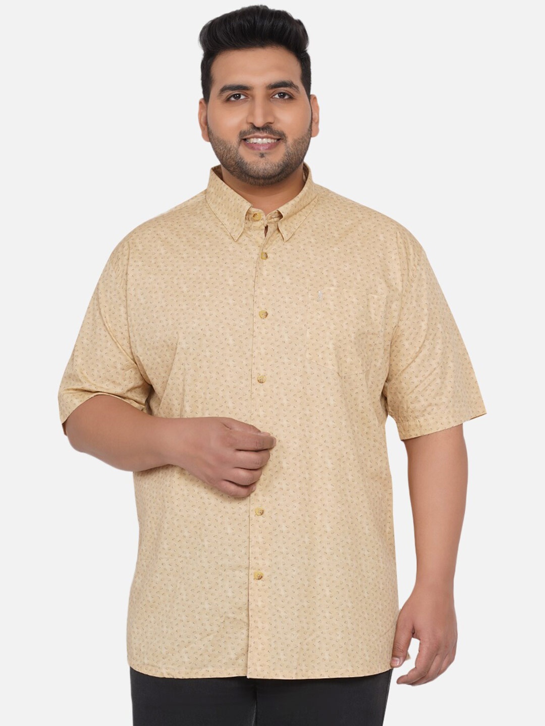 

Santonio Men Beige Classic Printed 100%Cotton Casual Shirt